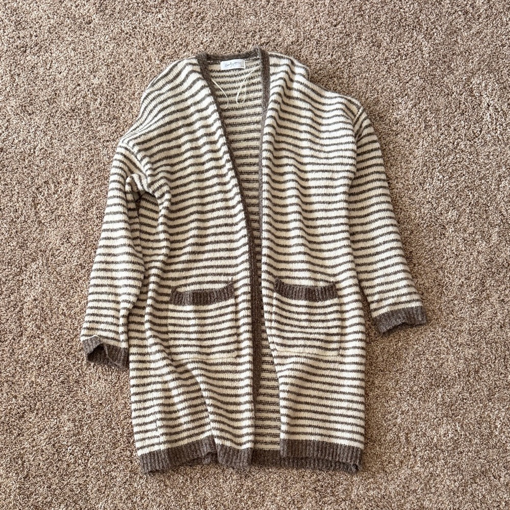 Carly Jean Striped Open-Front Cardigan Sweater